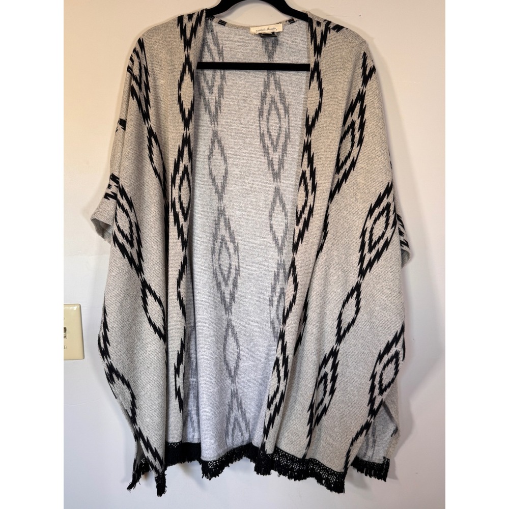 Painted Threads Grey Black Ikat Diamond Kimono Cardigan Fringe PAT8944 Mens M
